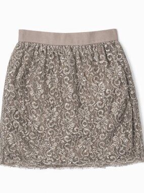J.Crew “Sparkler” Tinsel Lace Skirt Taupe/Silver Sz 4 • Metallic Lace • EUC